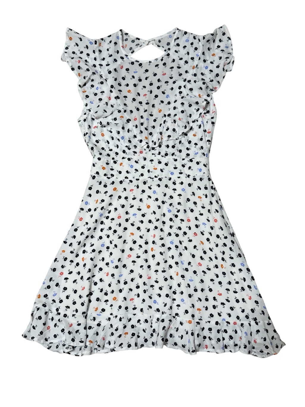 New Olivaceous White Floral Print Open Back Dress